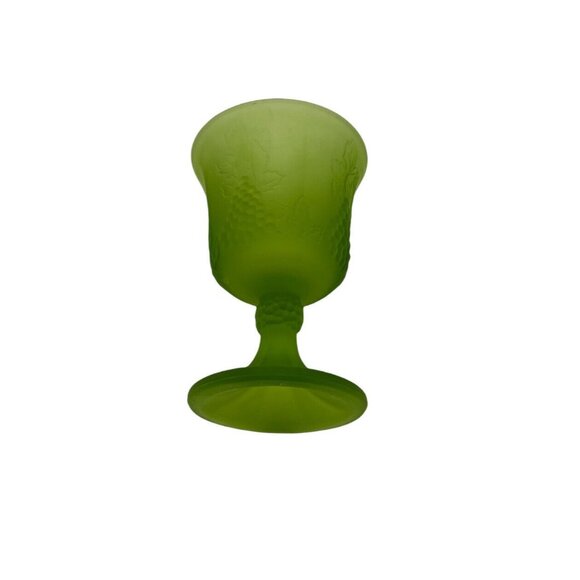 Vintage MCM Indiana Glass Frosted Satin Green Goblet Harvest Grape Pattern 5.25" - Picture 3 of 5